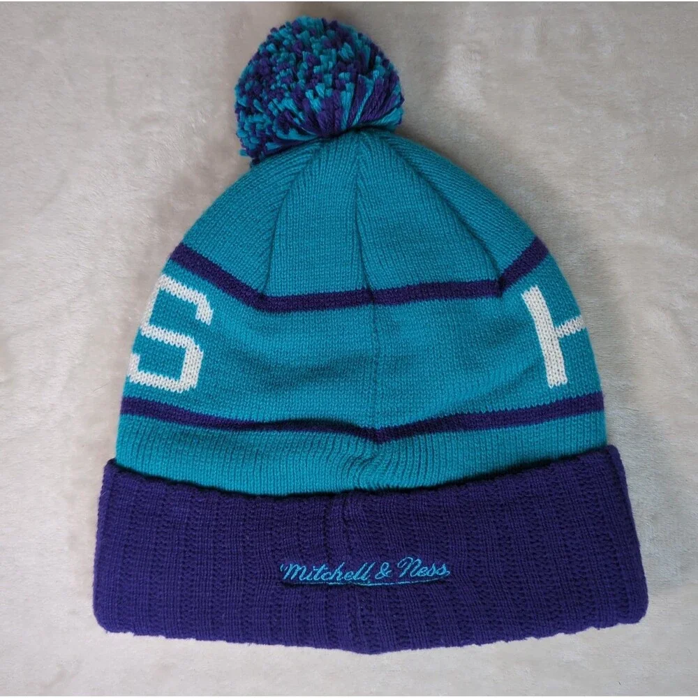 Charlotte Hornets Beanie Hat Adult Mitchell & Ness Knit Pom Cuffed NBA 2014